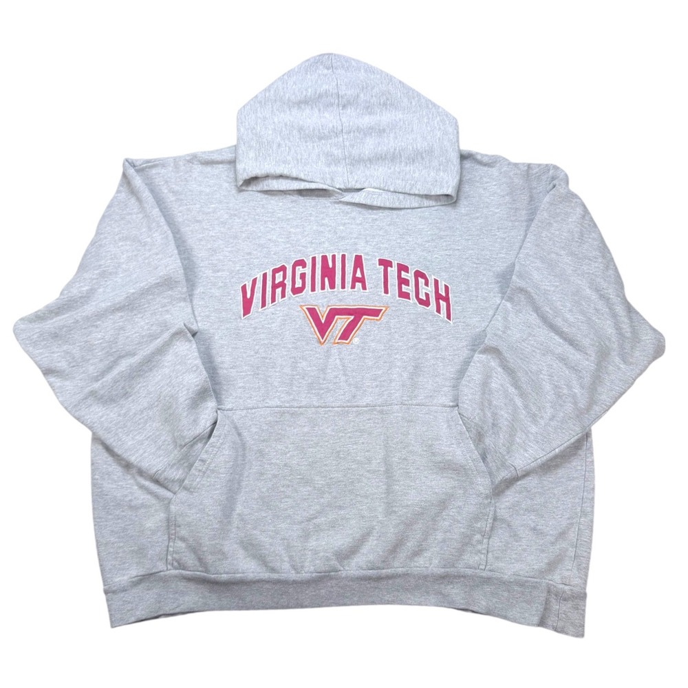 Vintage Virginia Tech Hokies Hoodie XL Gray Embroidered VT College Sweatshirt